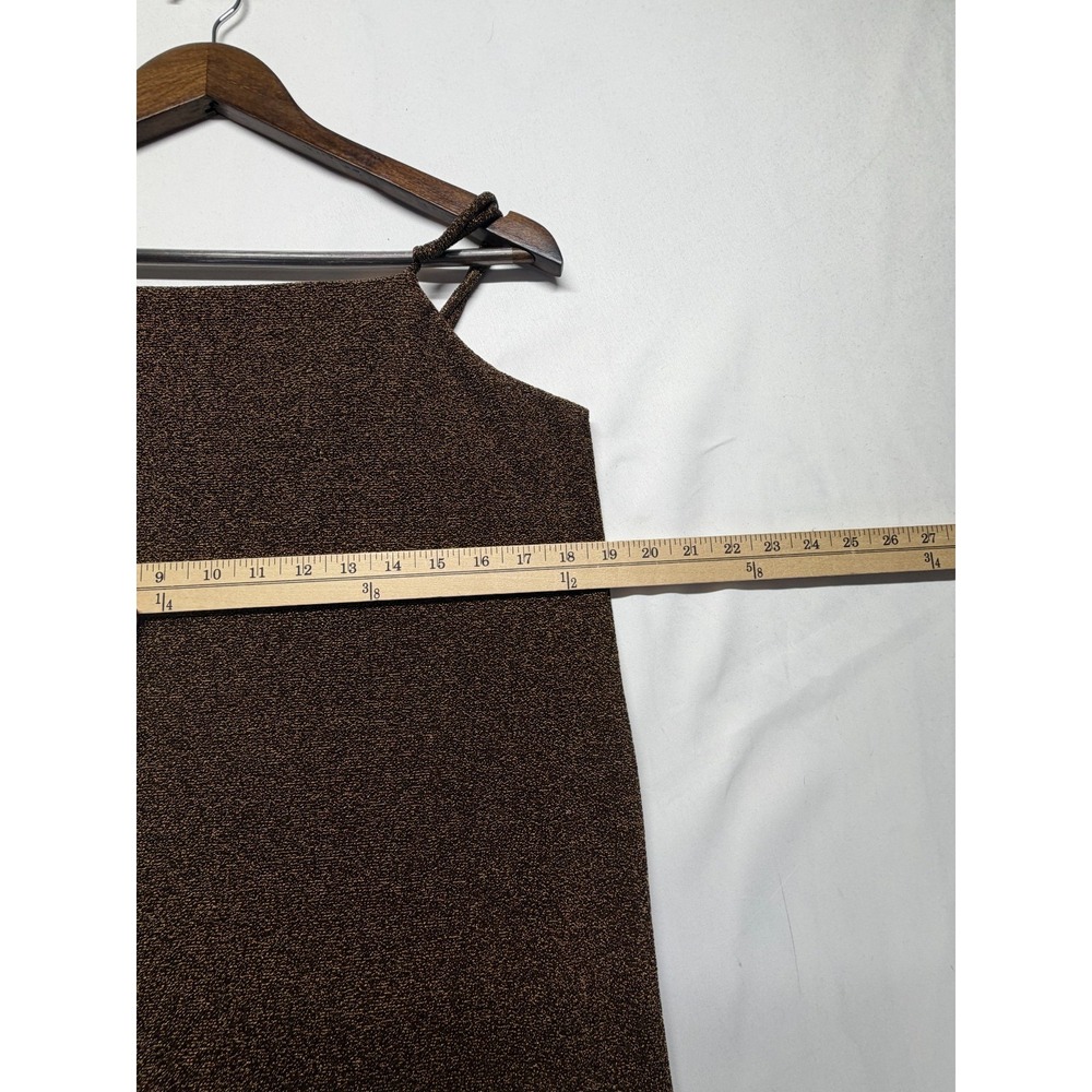 H&M Jersey Slip Dress Womens Medium Dark Brown Glittery Square Neck Side Slits - Picture 4 of 6